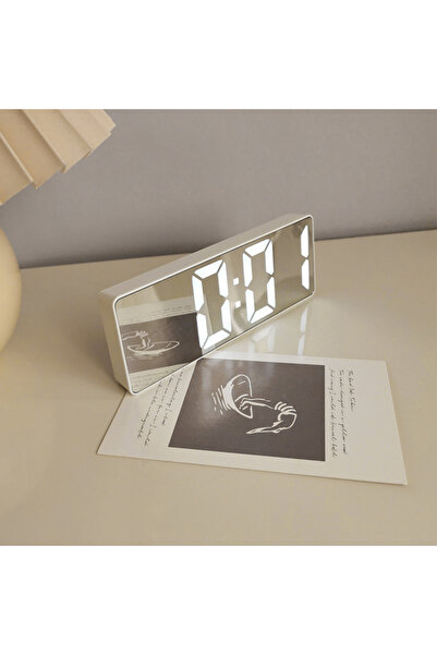Choice White Mirror Style Modern Minimalist Voice-Control Alarm Clock, Black & White Multi-Functional & Po