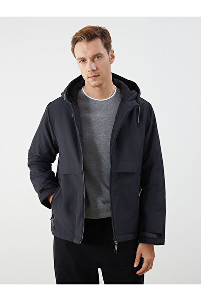 LC Waikiki Men's Black Standard Fit Hooded Coat