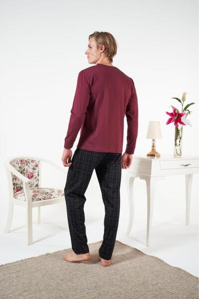 Estiva Men's Winter Plaid Combed Cotton Single Jersey Pajama Set Burgundy