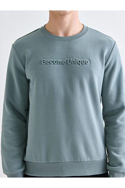 LC Waikiki Ανδρικό φούτερ με στάμπα με λαιμόκοψη πράσινο