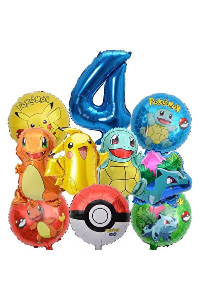 Miniso 32inch Number 4 10pcs Pokemon Balloons set Pikachu Pokemon Ball Balloons 32inch Blue Number Balloon