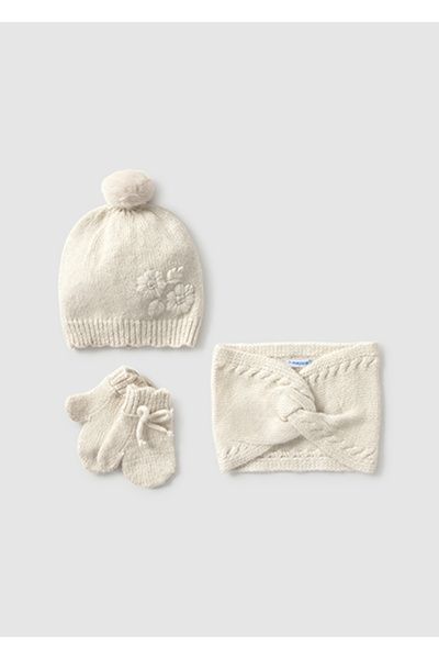 MAYORAL مجموعة قفازات ووشاح وقبعة للأطفال باللون الكريمي 10019