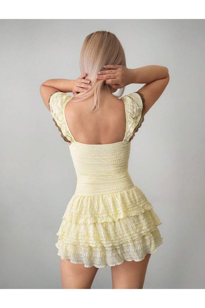 La Saade Sunlit Ruffles Dress-Y2k Dantel Detaylı Fırfırlı Mini Elbise