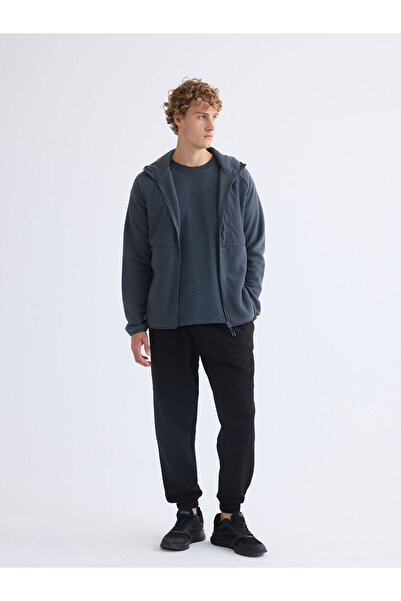 LC Waikiki Gray Hooded Fleece Men's Zippered Sweatshirt