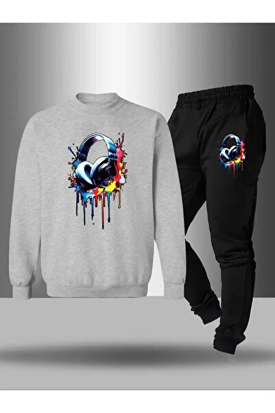 CROPSEL Children's Printed Crew Neck Sweatshirt and Sweatpants Set 3 Thread Raster for Autumn/Winter