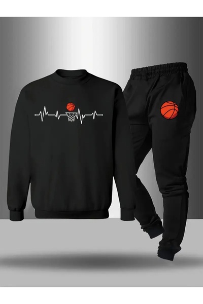 Cevval Children's Printed Crew Neck Sweatshirt and Sweatpants Set 3 Thread Raster for Autumn/Winter