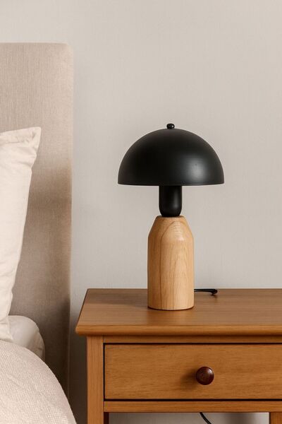 Natiorj Mushroom Model Ahşap Ayaklı Siyah Özel Koleksiyon Abajur Salon Yatak ...