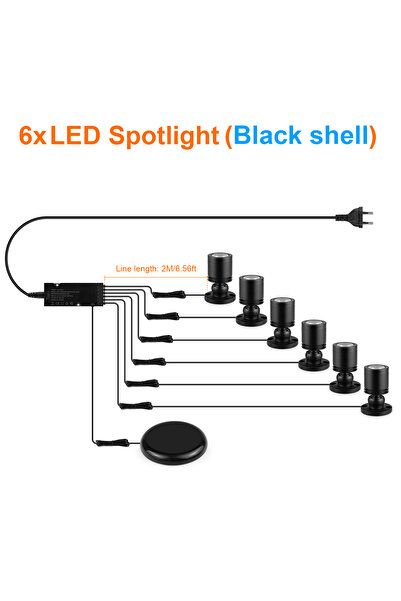 Choice مقبس كهربائي أوروبي أبيض محايد 6xSpotlight أسود 12V LED إضاءة عرض خزان...