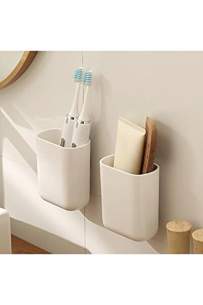 Choice منظم حمام أبيض مكون من قطعتين مثبت على الحائط لمعجون الأسنان وفرشاة الأسنان - قابل للتصريف، لا يحتاج إلى طاقة كهربائية