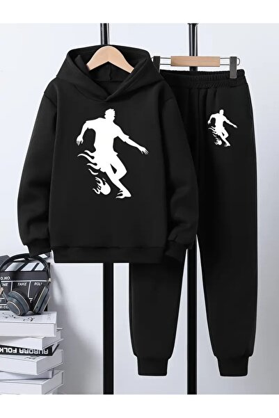 Cevval Детски комплект с качулка и спортен екип с принт, 3-слоен шерпа за есе...