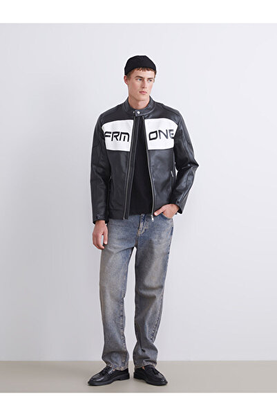 LC Waikiki Sparkling Choices from Shining Store |   Slim Fit Biker Collar Men's Leather-Look Jacket