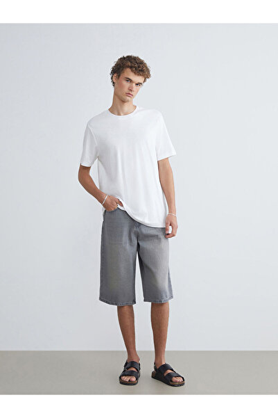 LC Waikiki Γκρι Ανδρικό Σορτς Τζιν Άνετης Εφαρμογής