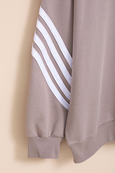 Cansın Mini Καφέ Σετ αθλητικής φόρμας για αγόρια Keep Going με γραμμές και κουκούλα 23419