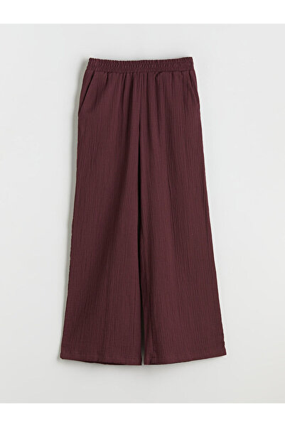 LC Waikiki Plum Textured Muslin Women's Trousers with Elastic Waist