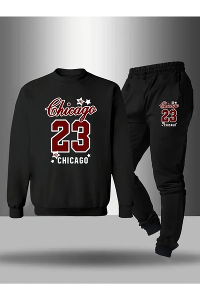 Cevval Children's Printed Crew Neck Sweatshirt and Sweatpants Set 3 Thread Raster for Autumn/Winter