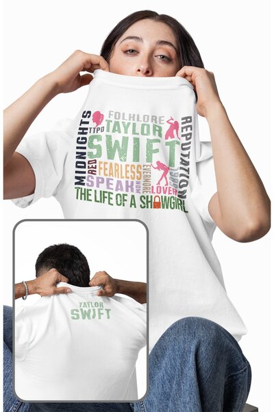Fuddy Moda تي شيرت مطبوع عليه اسم تايلور سويفت ملون للجنسين، تي شيرت كبير الح...