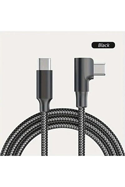 Choice كابل شحن سريع أسود بطول مترين من نوع USB-C إلى Type-C بزاوية 90 درجة ل...