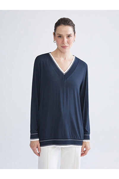 LC Waikiki Navy Blue V-Neck Women's T-Shirt