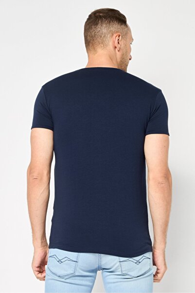 Cavalli Class Men V Neck Short Sleeve Brand Logo T-Shirt, Navy