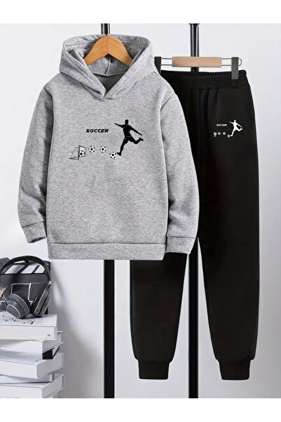Cevval Children's Printed Hooded Sweatshirt and Sweatpants Set 3 Thread Raster for Autumn/Winter