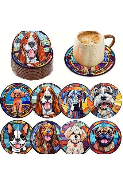 Choice 10x10 WHITE 8 pieces/set of dog patterned diamond painted wooden coast...