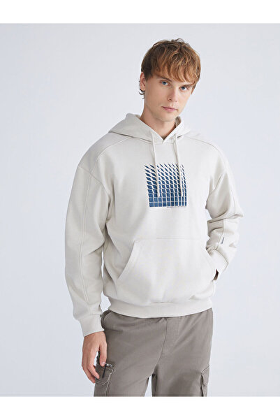 LC Waikiki Xside beige long sleeve printed men's hoodie