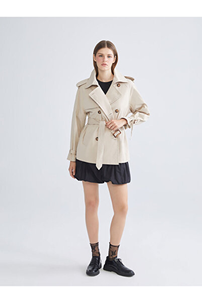 LC Waikiki Beige Shirt Collar Oversize Women's Trench Coat