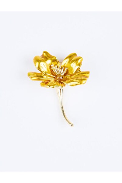Jimmy Key Altın Rengi Çiçek Figürlü Modern Broş