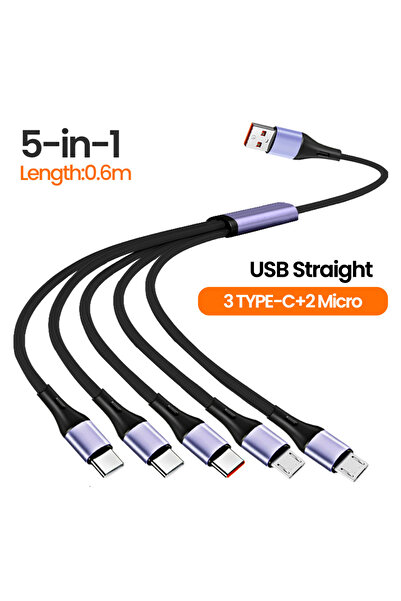 Choice 0.6 متر مستقيم 3C 2M 66W USB-A 5 في 1 شحن فائق السرعة للهاتف المحمول ك...