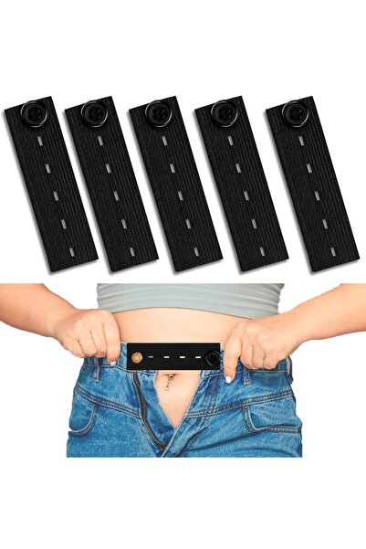 Choice1 5 قطع سوداء 5 قطع حزام تمديد مرن للأزرار للرجال والنساء ، موسع خصر مر...