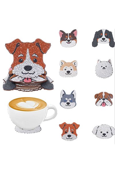 Choice AA1167B 8 pieces DIY diamond painting art set Animal dog pattern coaster Special shape crystal artif