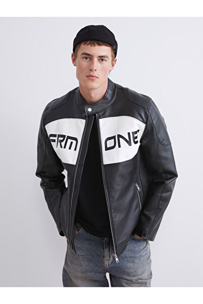 LC Waikiki Sparkling Choices from Shining Store |   Slim Fit Biker Collar Men's Leather-Look Jacket