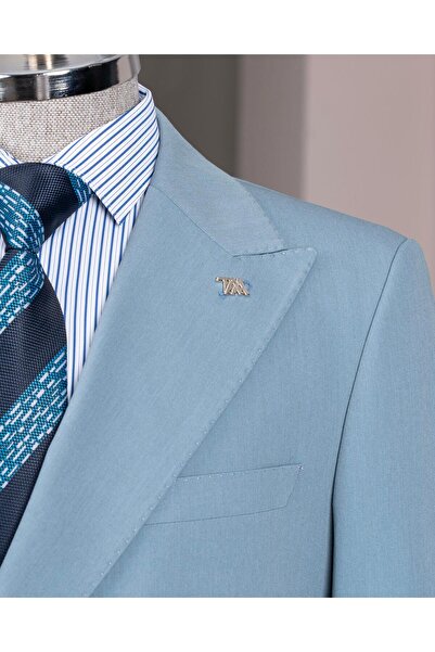 TerziAdemAltun İtalyan stil slim fit ceket pantalon takım elbise mavi T14383