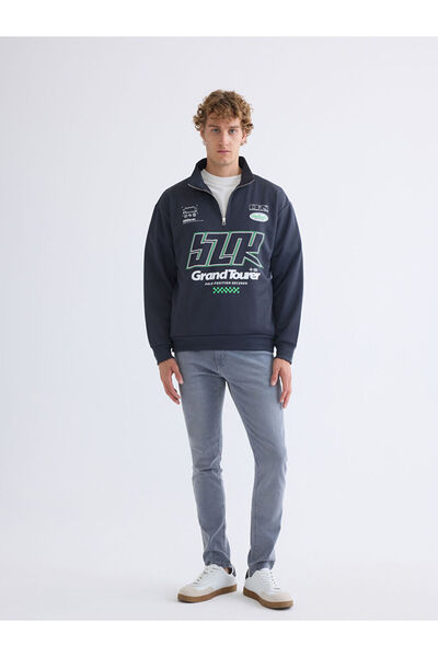 LC Waikiki Anthracite Stand Collar Printed Men's Sweatshirt