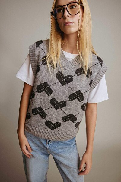 DeFacto Coool Regular Fit V-Neck Patterned Sweater F9541Ax25Au