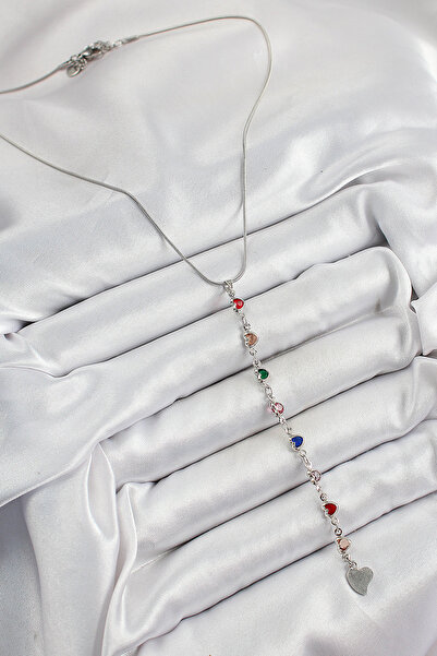 Lisinya Brass Silver Color Mixed Color Zircon Stone Heart Y Women's Necklace -