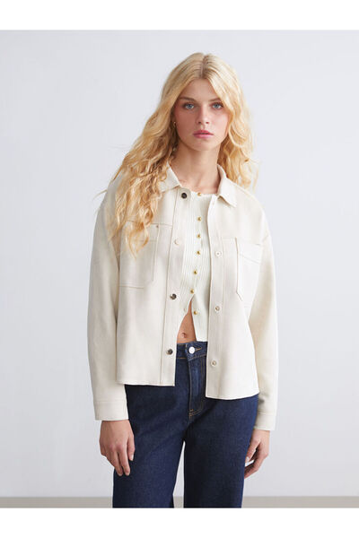 LC Waikiki Mg Trend'En Lcw Waikiki Beige Shirt Collar Oversized Women's Suede...