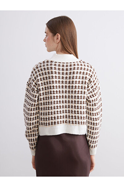 LC Waikiki Sparkling Choices from Shining Store | Mock Neck Patterned Crop Women's Knitwear Sweater