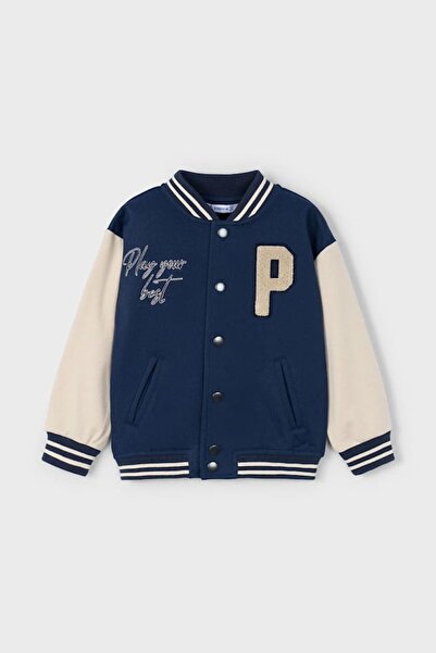 MAYORAL Jachetă pentru băieți, cu aplicații cu litere, garnituri - bleumarin/crem