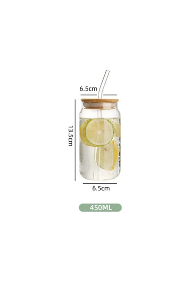 Choice1 401-500ml 450ML 450ml/550ml Transparent Glass Cup with Wooden Lid and Straw Home High Borosilicate G
