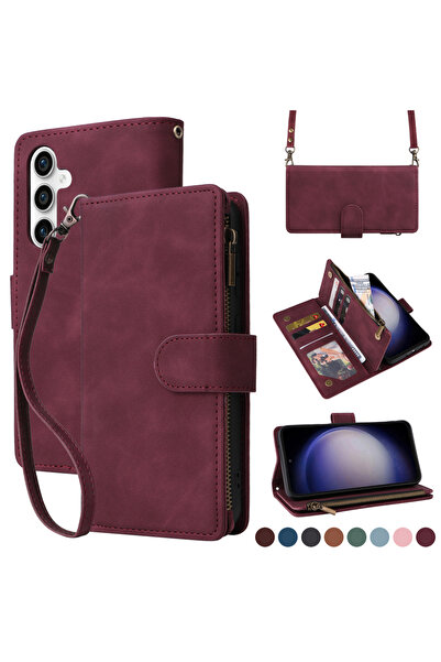 Choice جراب وحزام بلون عنابي، حقيبة كروسبودي بسحاب، حافظة بطاقات، محفظة، جراب...