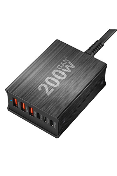 Choice EU Plug black USB-C Fast Charning 200W 6-Port Charging Station Hub PD ...