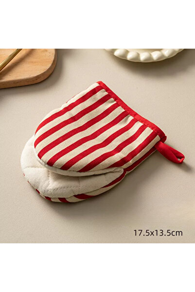 Choice قفازات فرن مقاومة للحرارة بنمط خطوط حمراء ونقاط بولكا للاستخدام المنزلي، قفازات يابانية آمنة للاستخدام في الميكروويف k