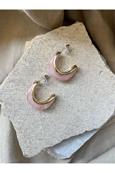 nunu takı Light Pink Stone Half Moon Earrings