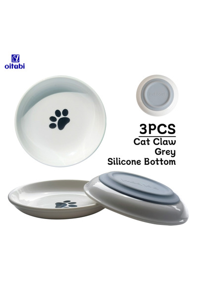 Choice مخالب القط الرمادية 3 قطع Oitabi 3 قطع وعاء طعام القطط، أوعية سيراميك للقطط، مجموعة أوعية للقطط المضادة لإجهاد الشارب،