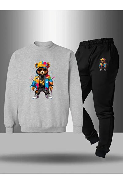 CROPSEL Children's Printed Crew Neck Sweatshirt and Sweatpants Set 3 Thread Raster for Autumn/Winter