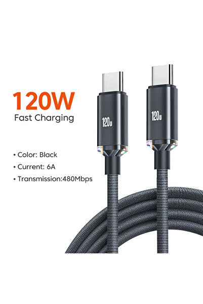 Choice كابل USB C إلى Type C أسود بطول 1 متر وبقدرة 120 وات و6 أمبير PD لشحن ...