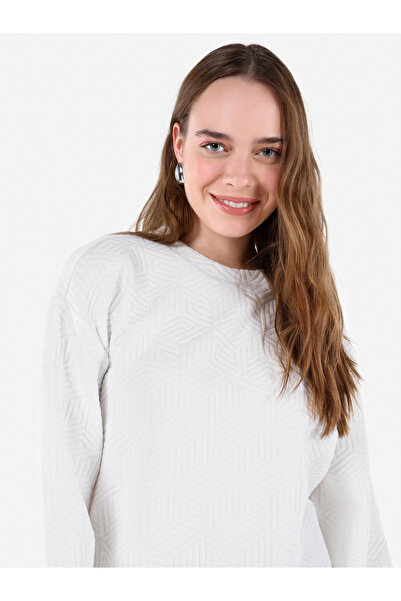 Colin's Normal Kesim Bisiklet Yaka Baskılı Beyaz Kadın Sweatshirt Cl1067317