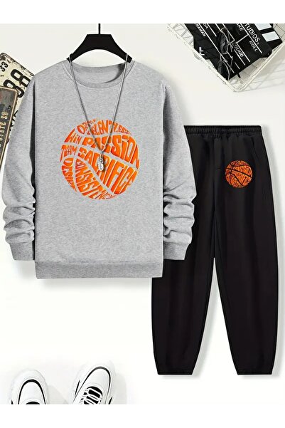 SVART WEAR Children's Printed Crew Neck Sweatshirt and Sweatpants Set 3 Thread Raster for Autumn/Winter