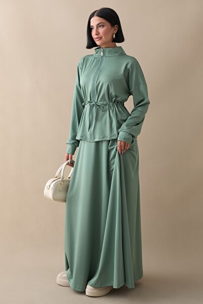 InStyle Mint Green Scuba Suit with Tunnel Belted Skirt